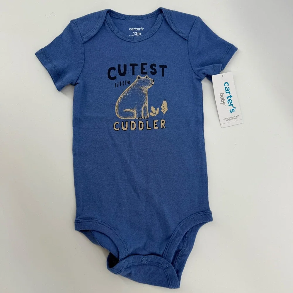 Carters Baby Boy Blue Bear Graphic Bodysuit‎ 12M Cutest Little Cuddler
